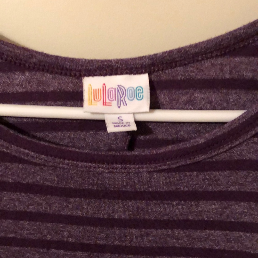 Purple striped Lularoe Carly swing dress - Picture 2 of 4